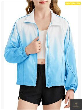 Girls Lightweight Jacket Gradient Design Stand Collar Spring Fall Outerwear